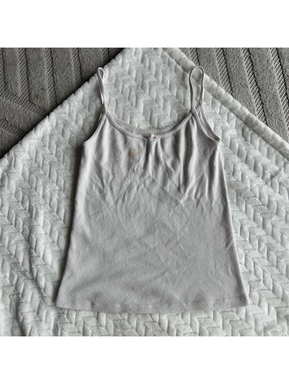 White tank top with small stain on the front #basics #minimalist